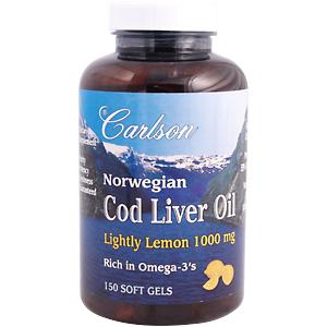 Lightly Lemon Norwegian Cod Liver Oil (1000 mg 150 soft gels) Carlson Labs