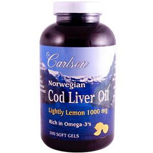 Lightly Lemon Norwegian Cod Liver Oil (1000 mg 300 soft gels) Carlson Labs