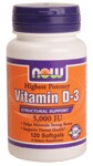 Vitamin D3 -Olive Oil Base (120 softgels  5000 IU) NOW Foods