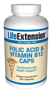 Folic Acid with Vitamin B12 (200 capsules)* Life Extension