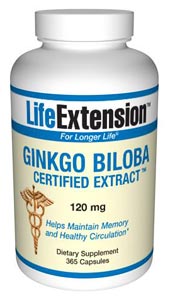 Ginkgo Biloba Certified Extract (120 mg 365 capsules)* Life Extension