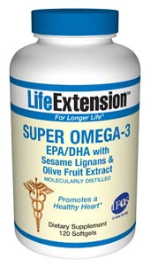 Super Omega-3 EPA/DHA with Sesame Lignans & Olive Fruit Extract (120 softgels)* Life Extension