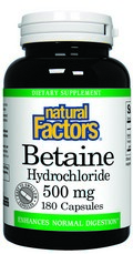 Betaine HCL (500 mg 180 capsules) Natural Factors