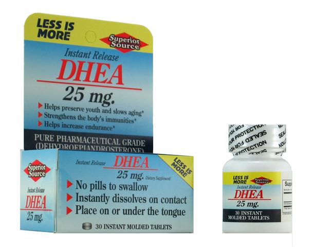 DHEA  25 mg (No Shot, Quick Release, 200 Instant Dissolve Mini Tabs) Superior Source