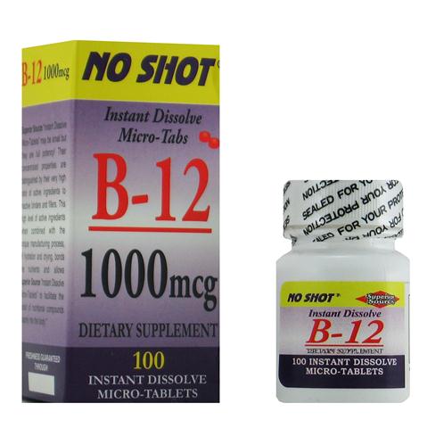 Vitamin B12 1000 mcg (No Shot, Quick Release, 100 Instant Dissolve Mini Tabs) | Cyanocobalamin Superior Source