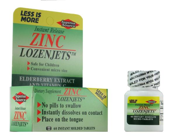 Zinc Lozenjets (No Shot, Quick Release, 60 Instant Dissolve Mini Tabs) | Zinc Lozenge Superior Source