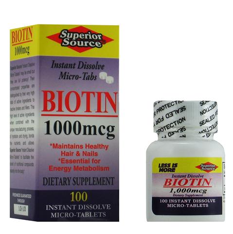 Biotin 1,000 mcg (No Shot, Quick Release, 100 Instant Dissolve Mini Tabs) Superior Source