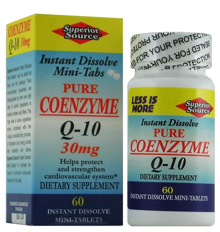 Pure CoEnzyme Q-10 30 mg (No Shot, Quick Release, 60 Instant Dissolve Mini Tabs) Superior Source