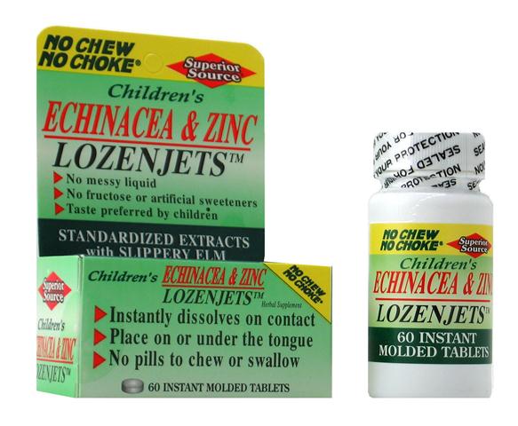 Child Formula Echinacea & Zinc Lozenjets (No Shot, Quick Release, 60 Instant Dissolve Mini Tabs) | Lozenges Superior Source