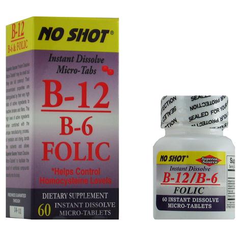 Vitamin B12 w/ B6 & Folic Acid (No Shot, Quick Release 60 Mini Tabs) Superior Source