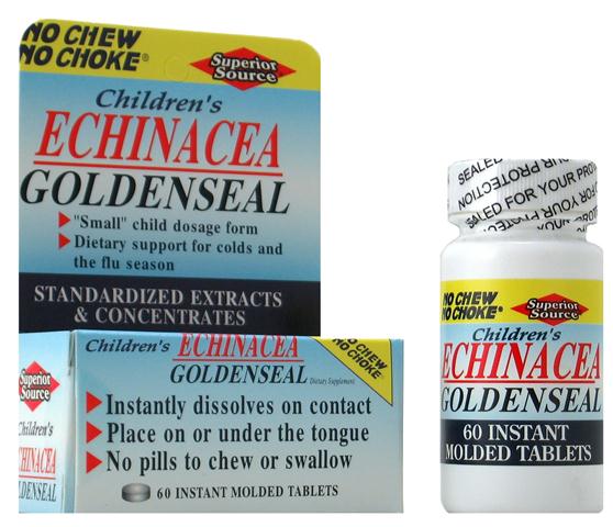 Child Formula Echinacea/Goldenseal (No Chew No Choke, Quick Release, 60 Instant Dissolve Mini Tabs) Superior Source