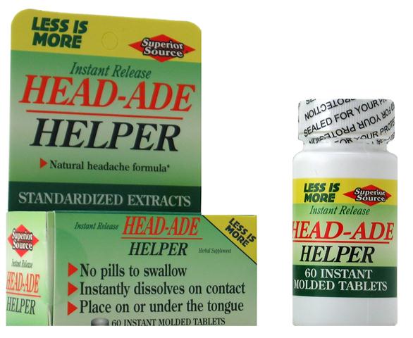 Head-Ade Helper (No Shot, Quick Release, 60 Instant Dissolve Mini Tabs) | Head Aid Headaches Superior Source