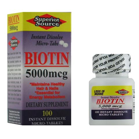 Biotin 5,000 mcg (No Shot, Quick Release, 100 Instant Dissolve Mini Tabs) Superior Source