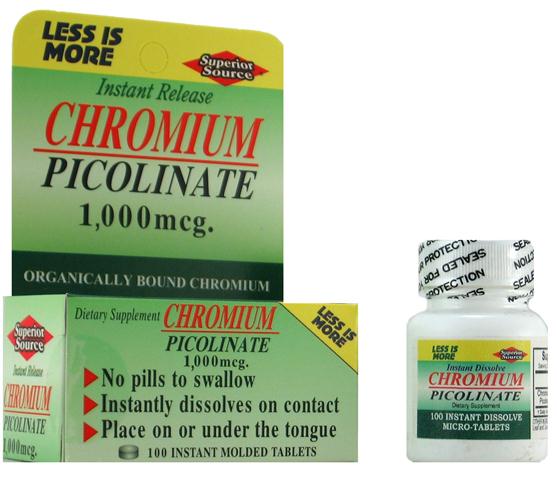 Chromium 1,000mcg. (Chromium Picolinate) (No Shot, Quick Release, 100 Instant Dissolve Mini Tabs) Superior Source