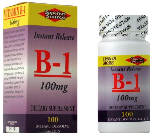Vitamin B1 100 mg (No Shot, Quick Release, 100 Tabs) Superior Source