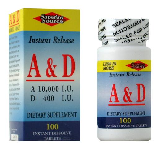 Vitamin A 10,000 IU & Vitamin D 400 IU (No Shot, Quick Release, 100 Instant Dissolve Mini Tabs) | Cholecalciferol Superior Source