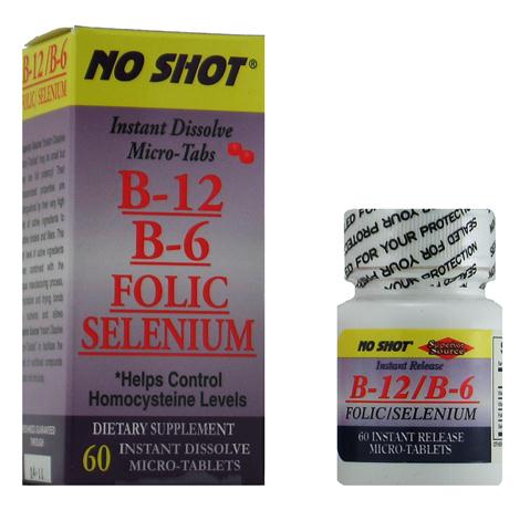 B12 w/ B6 Folic Acid & Selenium (No Shot, Quick Release, 60 Instant Dissolve Mini Tabs) Superior Source