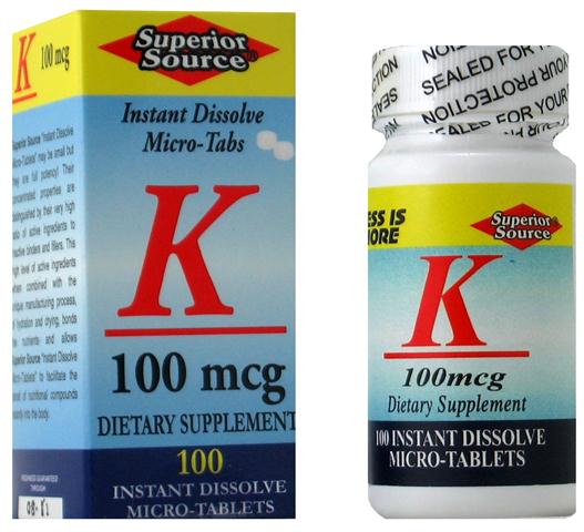 Vitamin K 100 mcg (No Shot, Quick Release, 100 Instant Dissolve Mini Tabs) Superior Source