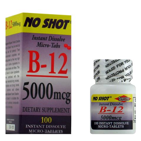 Vitamin B12 5000 mcg (No Shot, Quick Release, 100 Instant Dissolve Mini Tabs) | Cyanocobalamin Superior Source