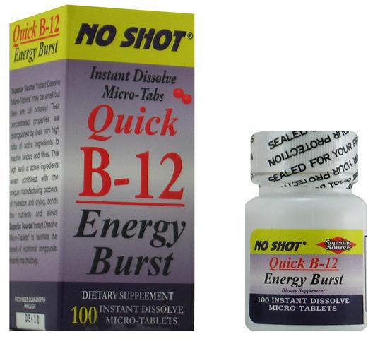 Quick Vitamin B-12 Energy Burst (No Shot, Quick Release, 100 Instant Dissolve Mini Tabs) Superior Source