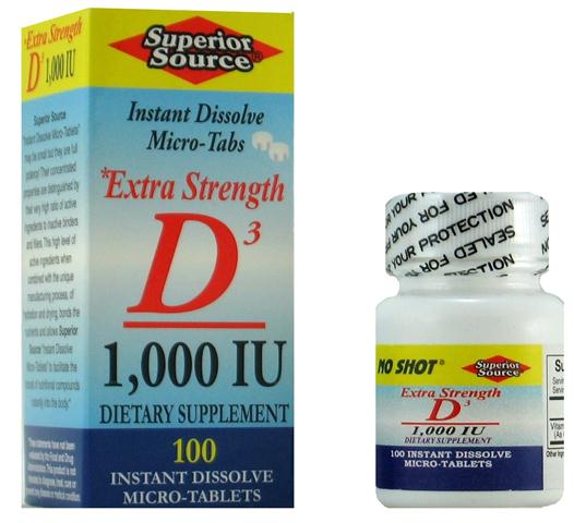 Extra Strength Vitamin D 1,000 IU (No Shot, Quick Release, 100 Instant Dissolve Mini Tabs) Superior Source
