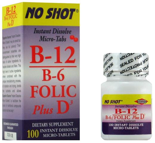 B12 1000 mcg w/B6 Folic Acid & Vitamin D3 1000 IU (No Shot, Quick Release, 100 Instant Dissolve Mini Tabs) Superior Source