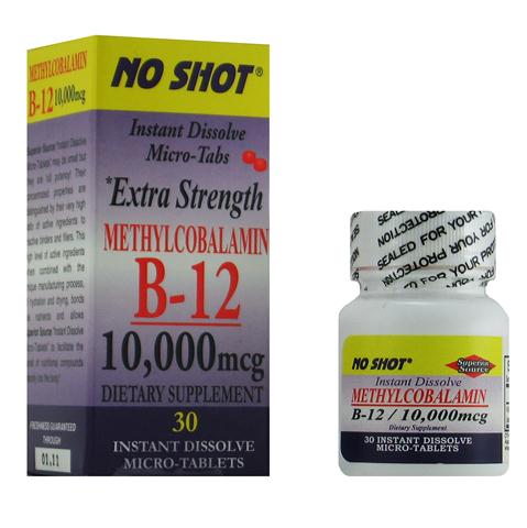Extra Strength Methylcobalamin Vitamin B12 10,000 mcg (No Shot, Quick Release, 30 Instant Dissolve Mini Tabs) Superior Source